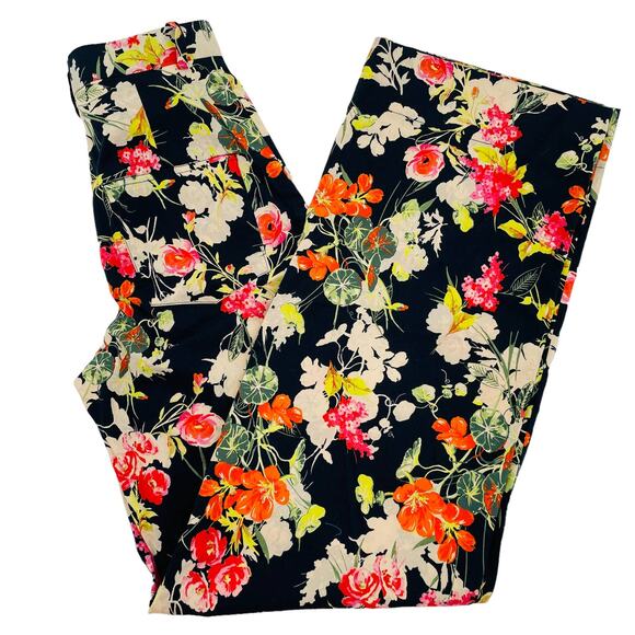 Zara Woman Black Multicolor Floral Cotton Blend Pants Women Sz XS - Picture 1 of 13